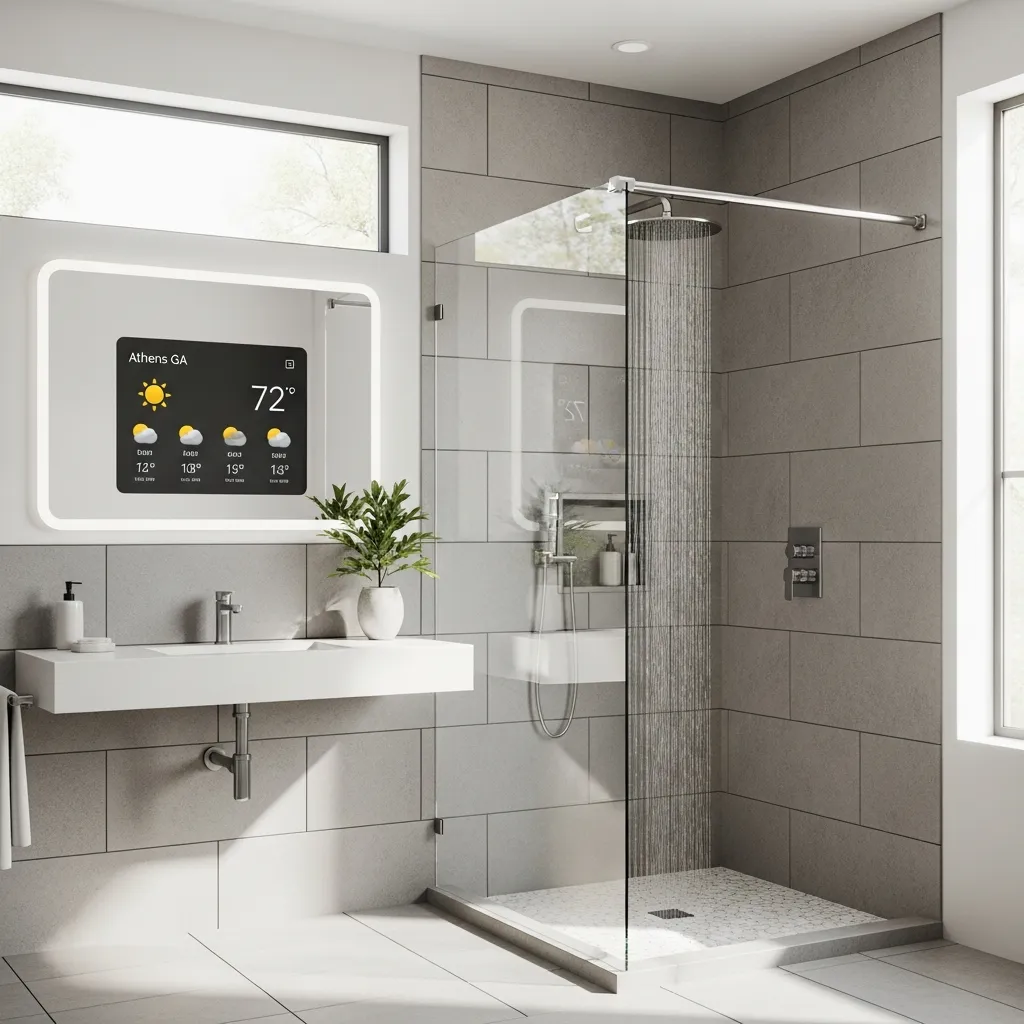 Modern bathroom remodel in Athens, GA with smart home features by Smart Home Repair