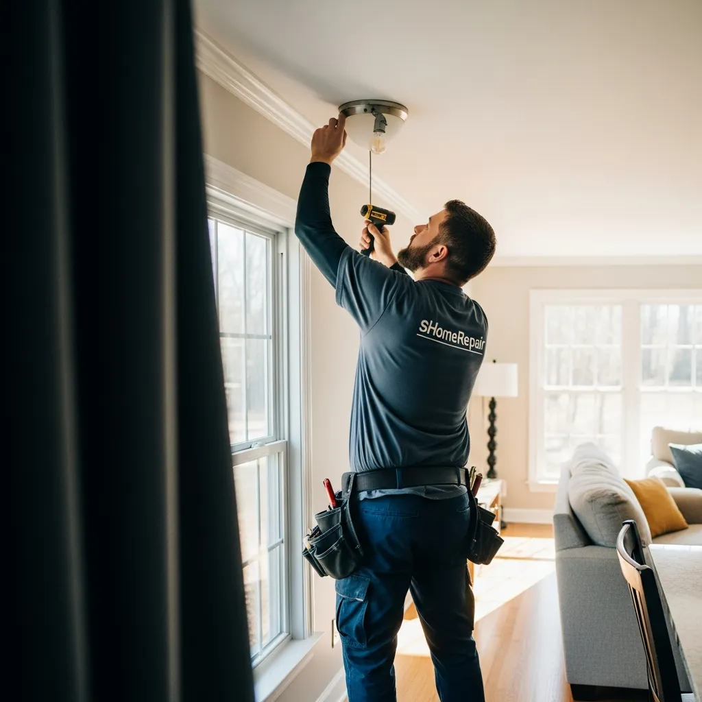 Smart Home Repair handyman fixing a light fixture in an Athens, GA home.