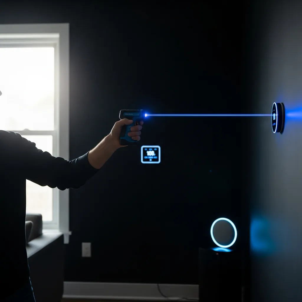 Homeowner using laser measuring tool for home improvement project in Athens, GA