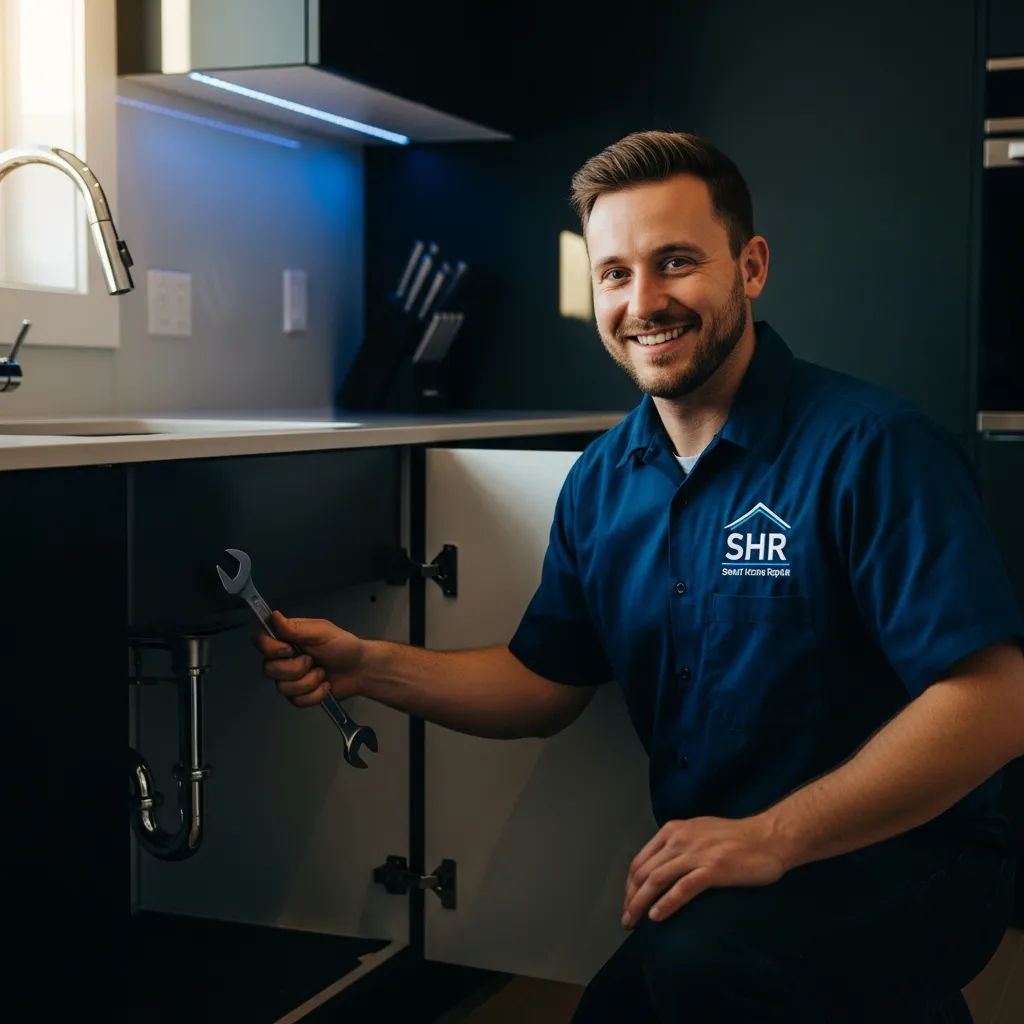 Friendly Smart Home Repair handyman fixing a kitchen sink in Athens, GA.