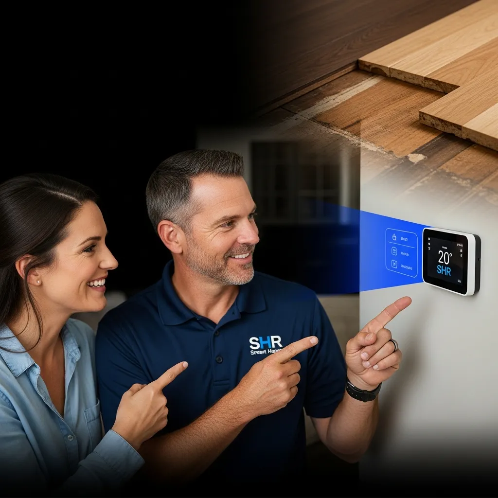 Joe from Smart Home Repair consulting with a homeowner about smart home installation in Athens, GA.