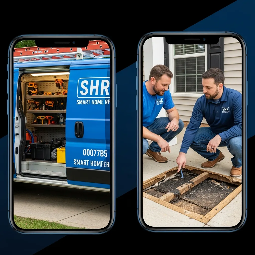 Joe, owner of Smart Home Repair, consulting with a homeowner about subfloor damage in Athens, GA.