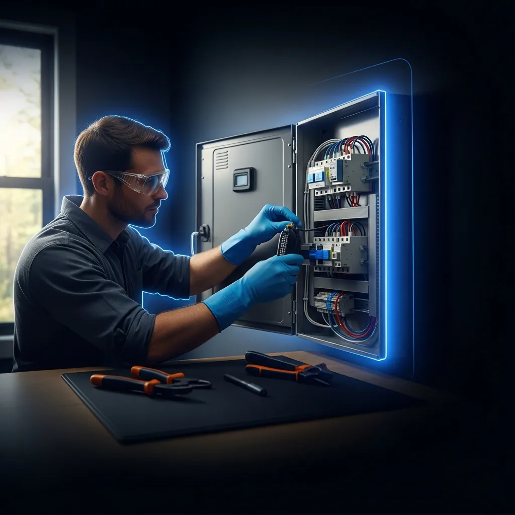 Smart Home Repair electrician installing a smart electrical panel in an Athens, GA home