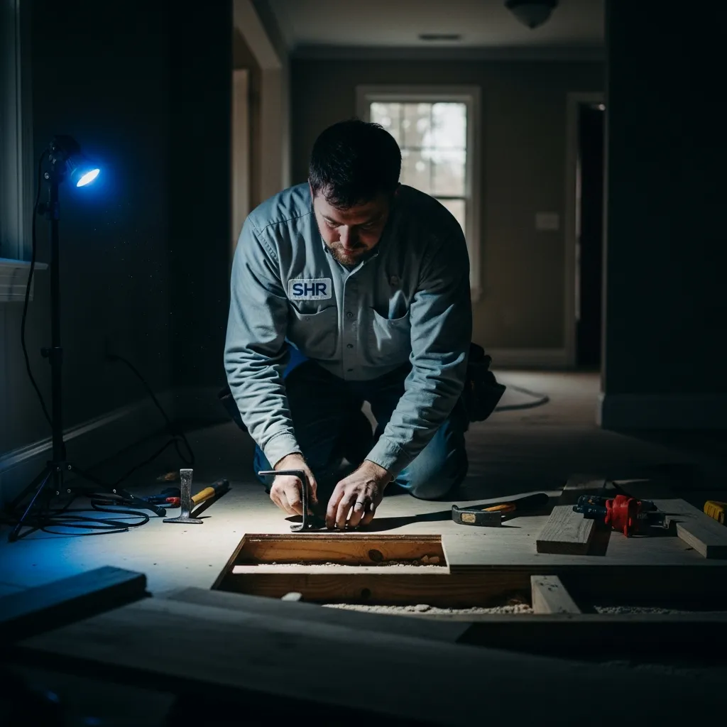 Smart Home Repair handyman inspecting subfloor in Athens, GA
