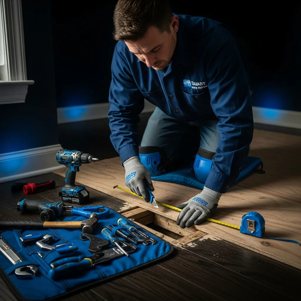 Handyman repairing subfloor in Athens, GA home, Smart Home Repair