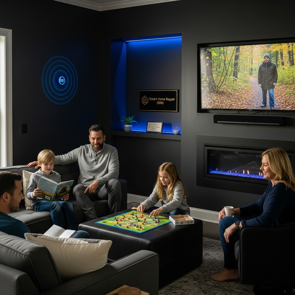 Smart Home Repair - Modern Athens living room with smart home technology