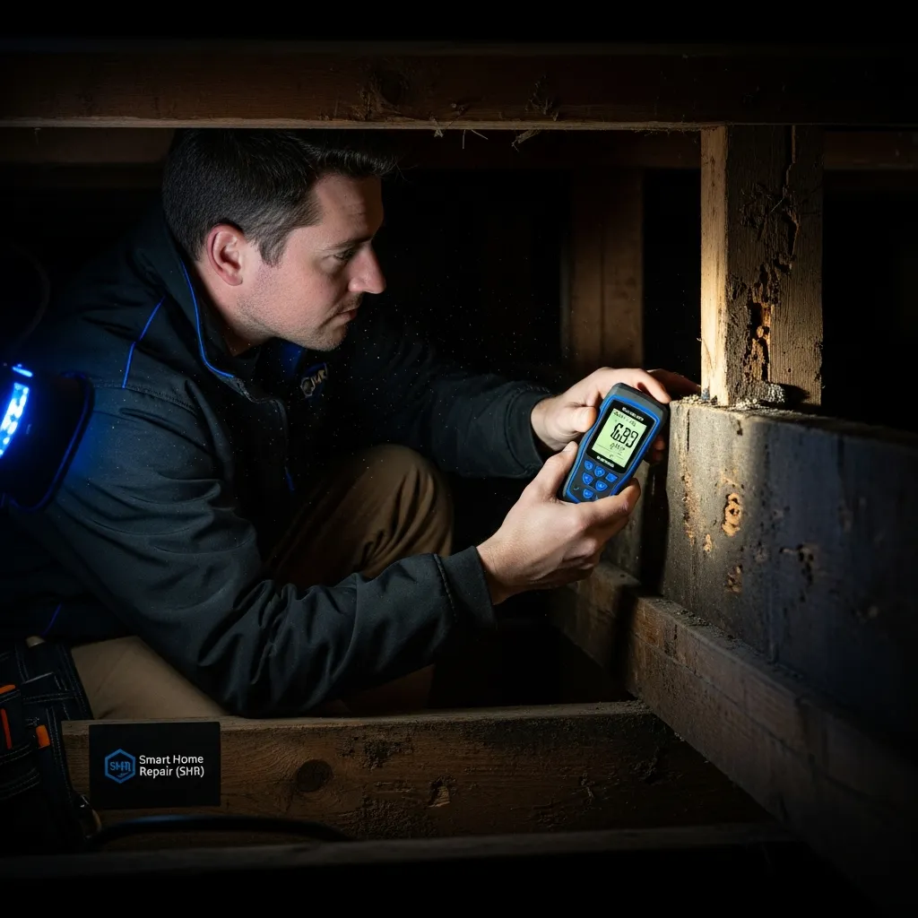 Carpenter inspecting rotten wood in Athens, GA by Smart Home Repair