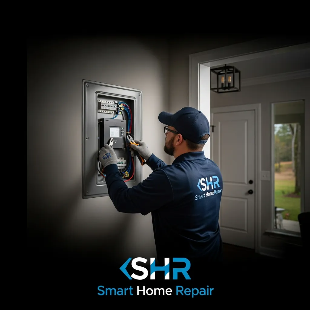 Smart Home Repair electrician installing a smart electrical panel in Athens, GA