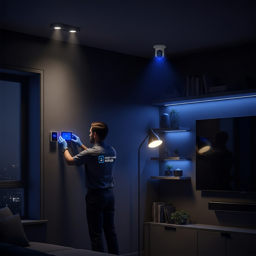 Smart Home Repair technician installing a smart thermostat in an Athens, GA home.