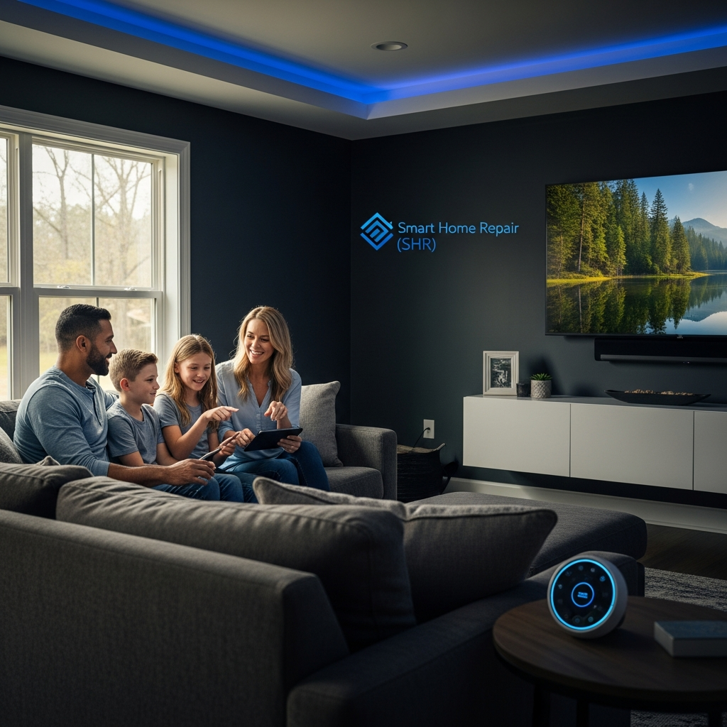 Smart Home Repair installation in Athens, GA: Happy family enjoying their smart home.