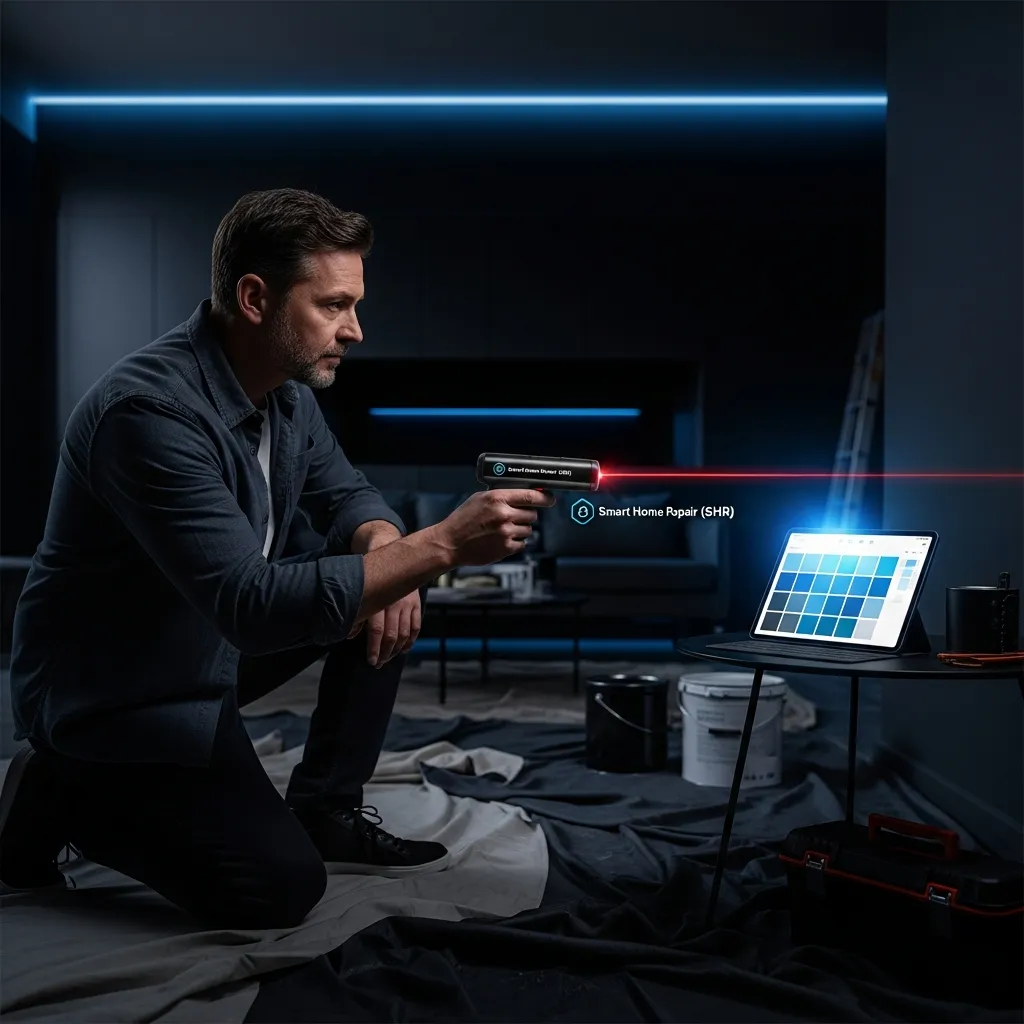 Homeowner using laser distance measurer for home improvement project in Athens, GA