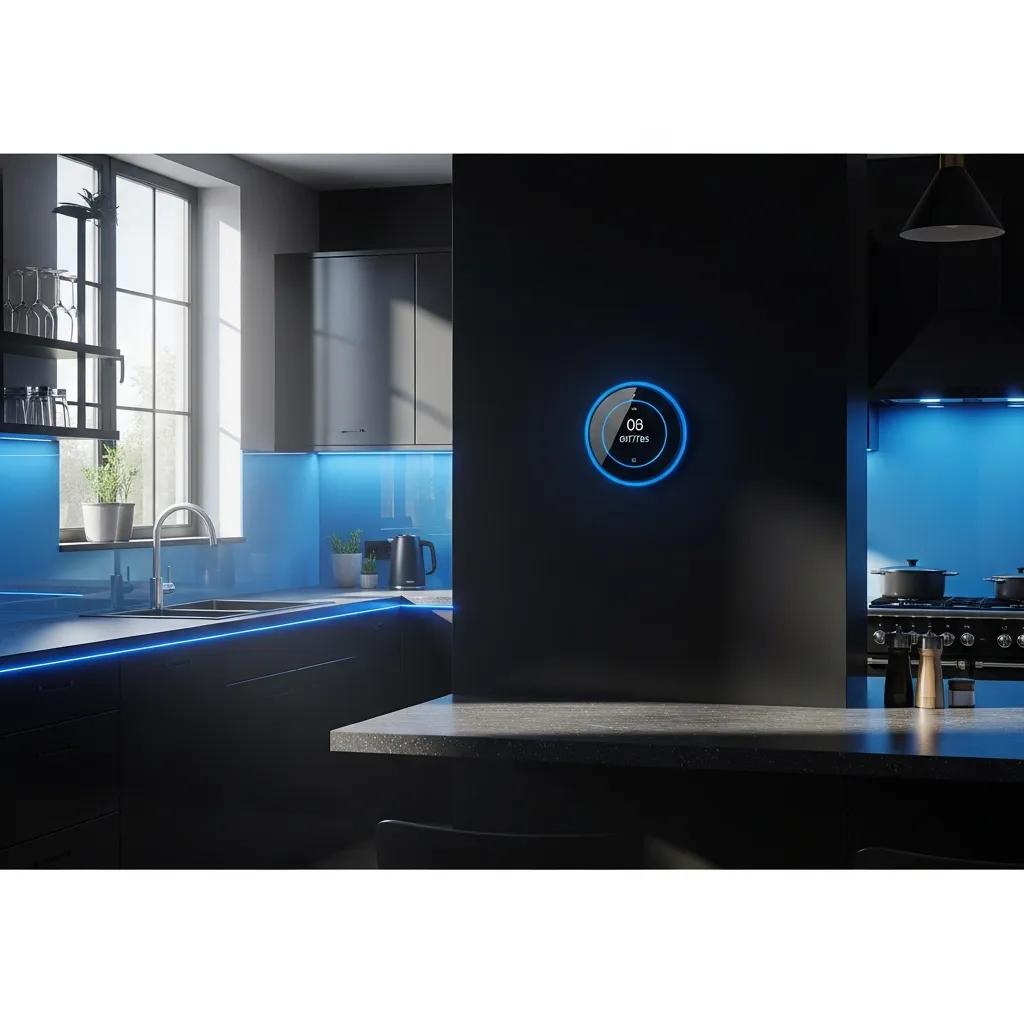 Smart thermostat installed in a modern Athens, GA kitchen by Smart Home Repair.