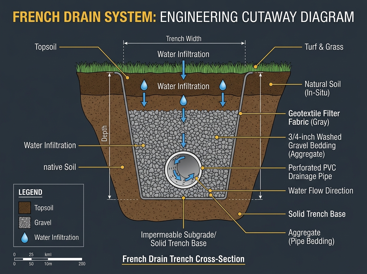 French Drain System Technical Cutaway Diagram
