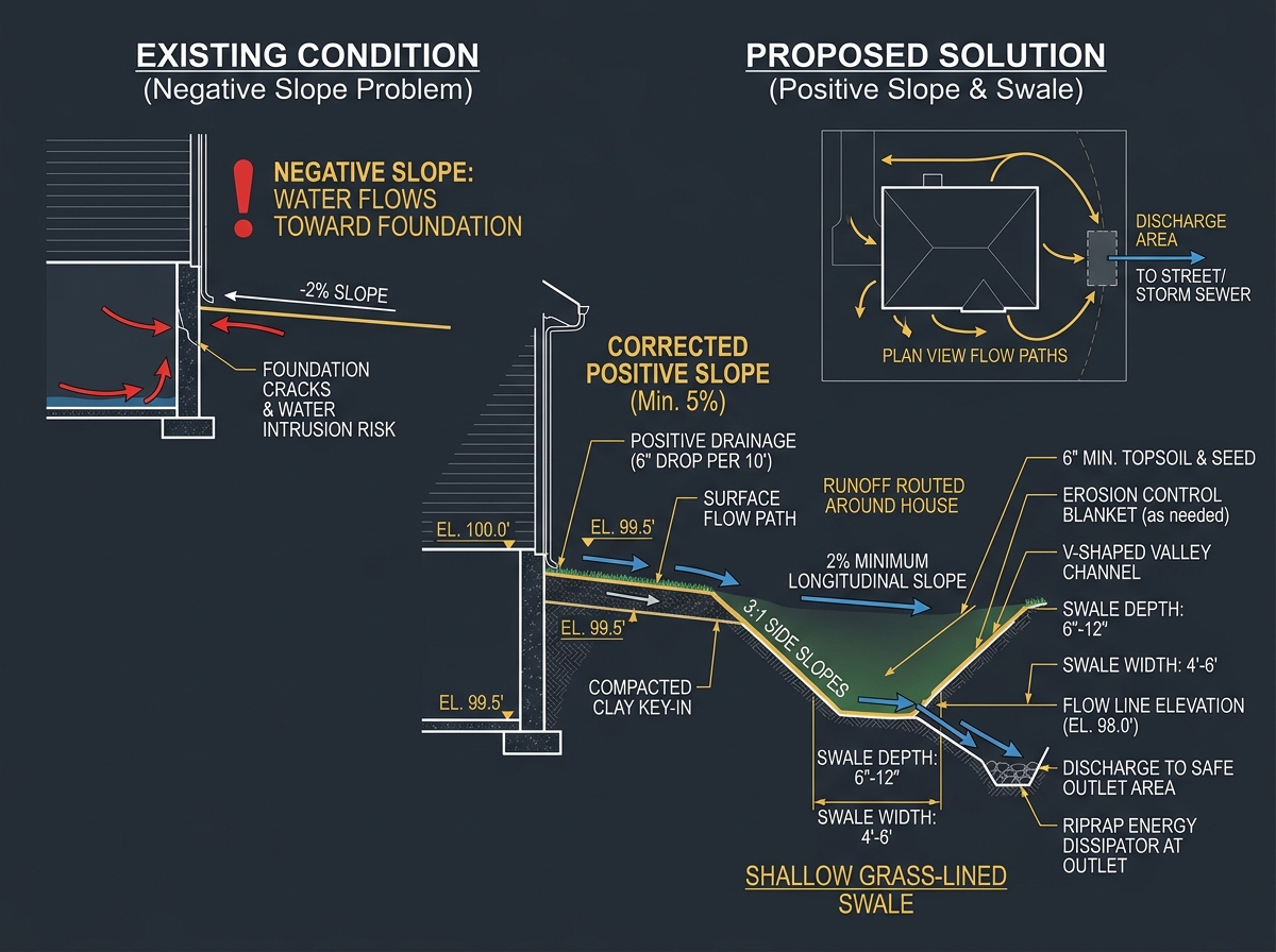 Swales and Foundation Regrading Diagram